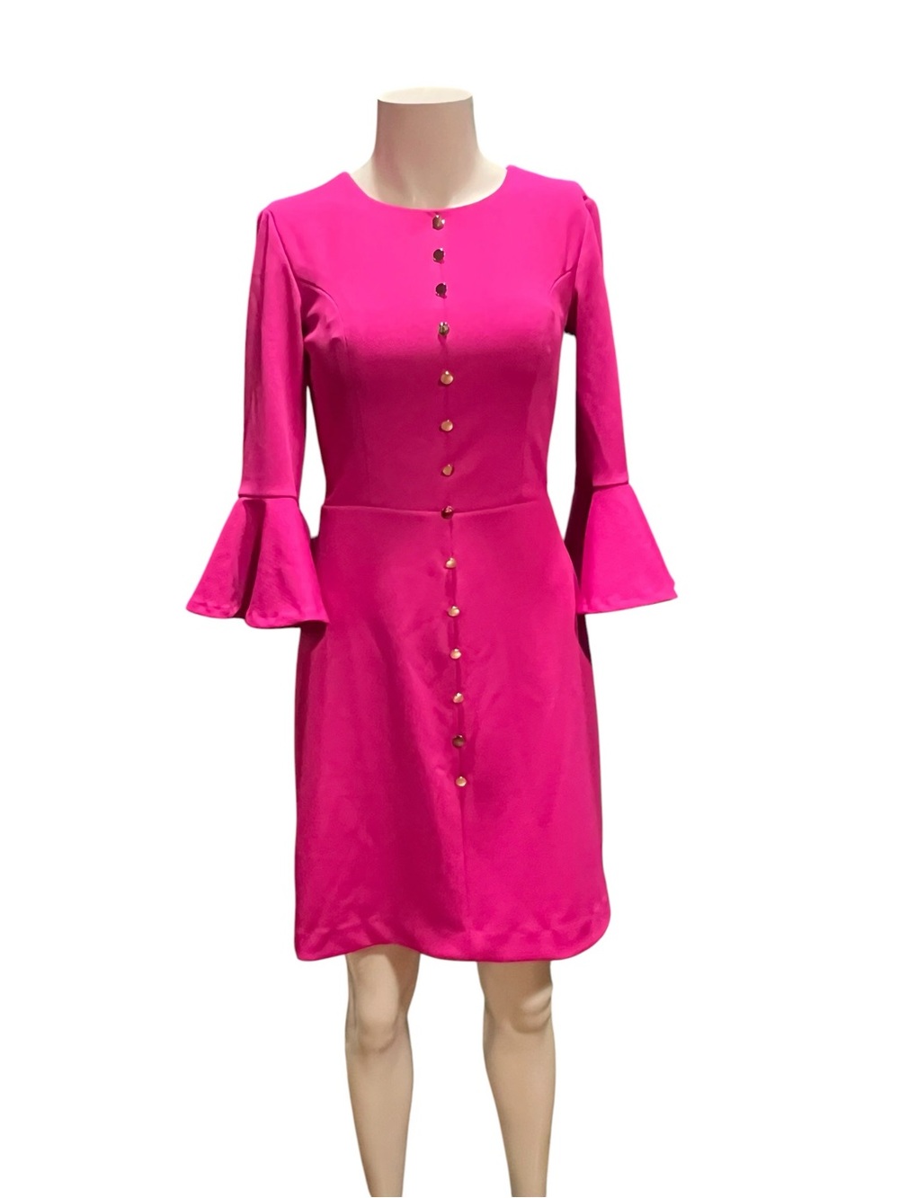 Trina Turk Hot Pink Button-Front Flare Sleeve Mini Dress